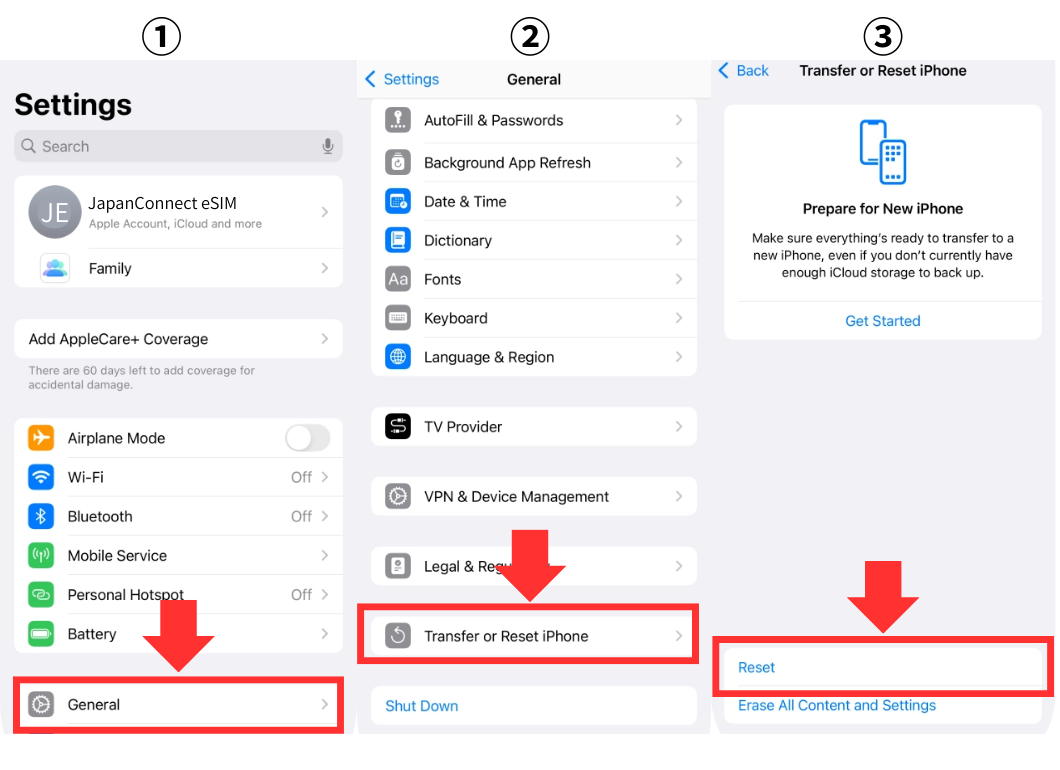 iPhone networl reset