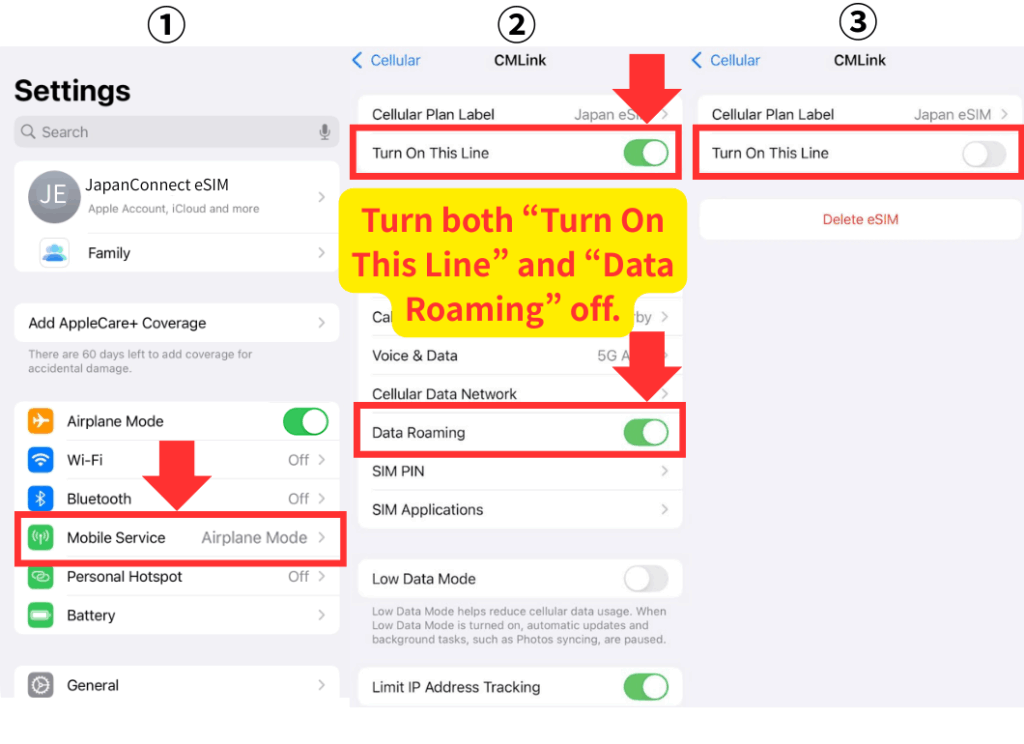 iPhone turn off eSIM