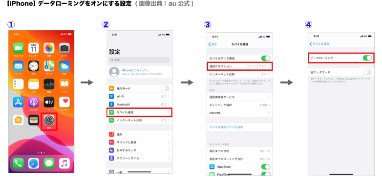 iPhone データローミング ON