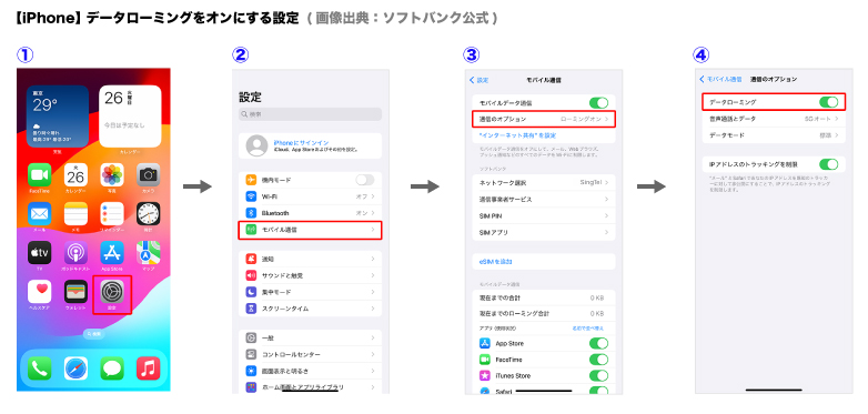 iPhone データローミング ON