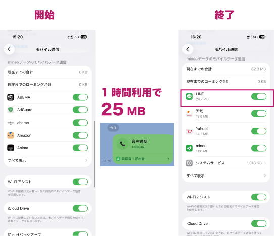 iPhone モバイルデータ通信画面