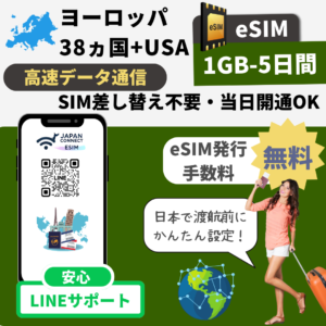 ヨーロッパ周遊38ヵ国+USA | eSIM | 1GB-30GB | 5日-30日 | 高速データ通信