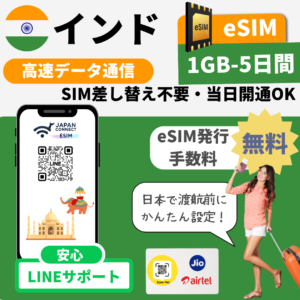 インド | eSIM | 1GB-20GB | 5日-30日間 | 高速データ通信
