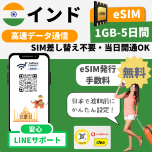 インド | eSIM | 1GB-20GB | 5日-30日間 | 高速データ通信