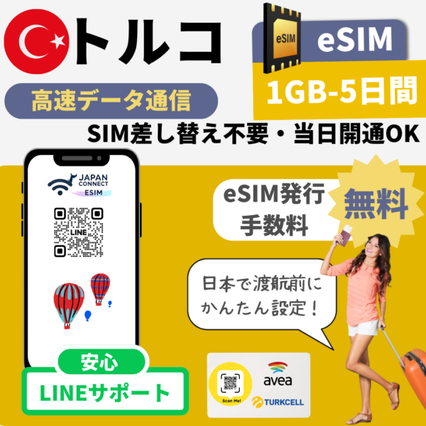 トルコ | eSIM | 1GB-20GB | 5日-30日間 | 高速データ通信 (TGT)