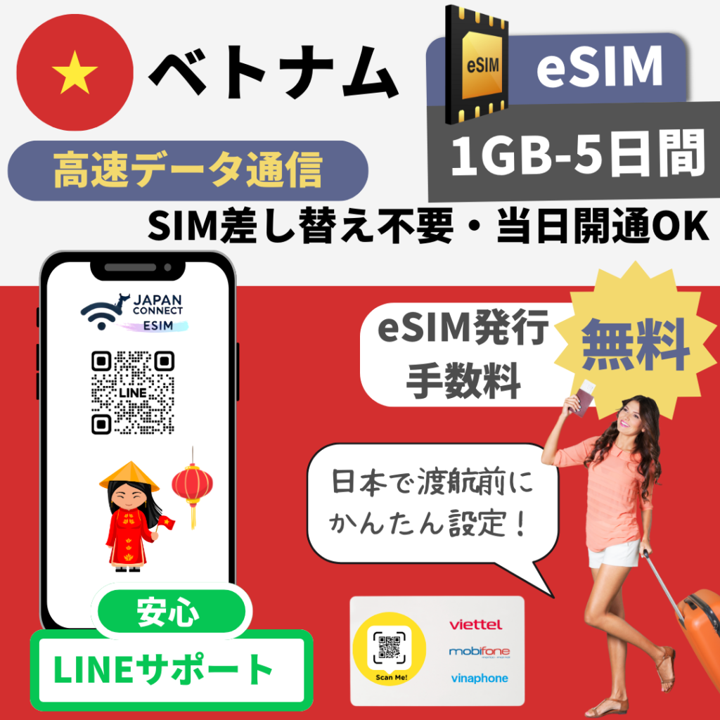 ベトナム | eSIM | 1GB-20GB | 5日-30日間 | 高速データ通信