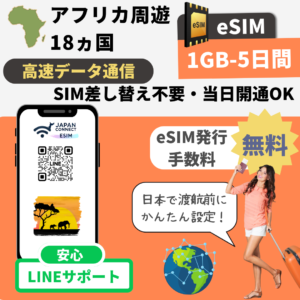 アフリカ周遊18ヵ国 | eSIM | 1GB-10GB | 5日-30日 | 高速データ通信 (TGT)