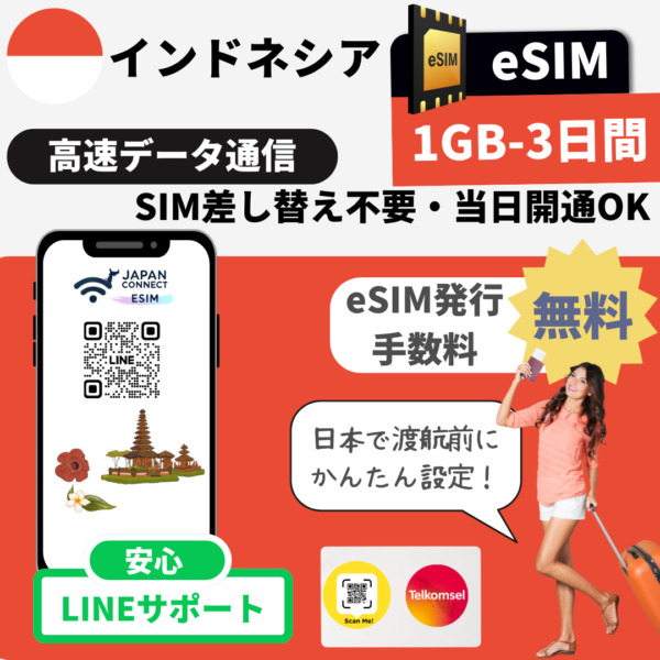 インドネシア | eSIM | 1GB-10GB | 3日-30日間 | 高速データ通信(TGT)