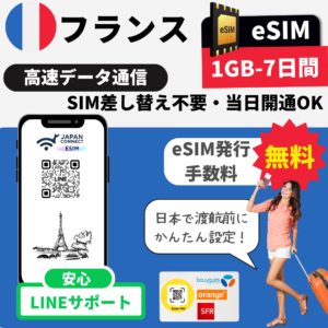 フランス | eSIM | 1GB-30GB | 7日-30日間 | 高速データ通信