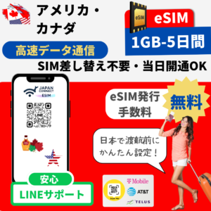 アメリカ・カナダ | eSIM | 1GB-30GB | 5日-30日間 | 高速データ通信