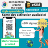 eSIM for Global 133 countries |  500MB-1GB/day | 1day-30days