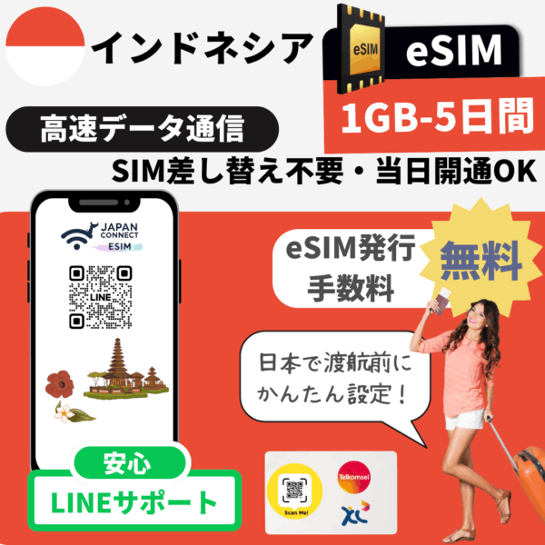 インドネシア | eSIM | 1GB-30GB | 無制限 | 5日-30日間 | 高速データ通信