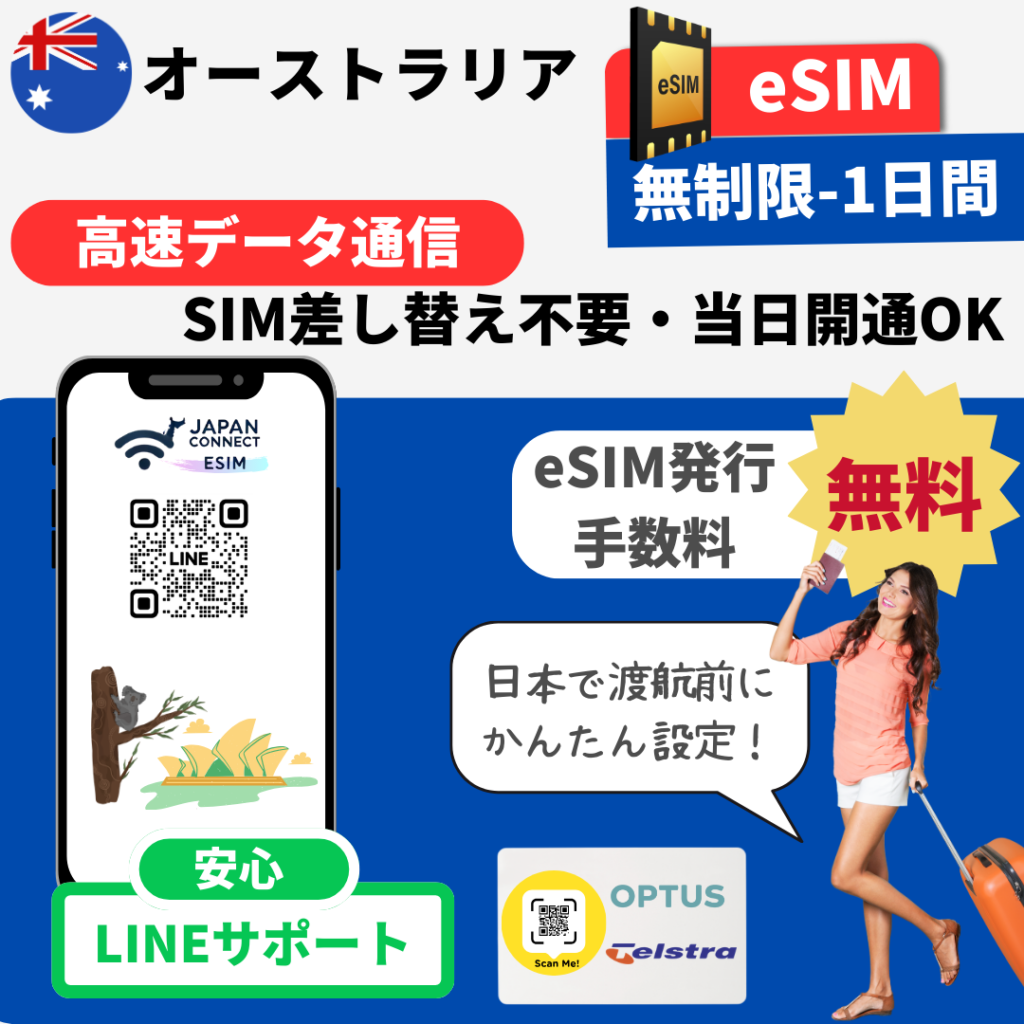 オーストラリア | eSIM | データ無制限 | 1GB-30GB | 1日-30日間 | 高速データ通信