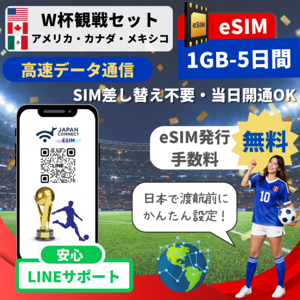 FIFAワールドカップ2026向けeSIM | アメリカ・カナダ・メキシコ北中米eSIM | 1GB-50GB | 無制限 | 1日-30日間 | 高速データ通信