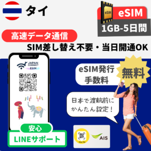 タイ | eSIM | データ無制限 | 1GB-30GB | 1日-30日間 | 高速データ通信