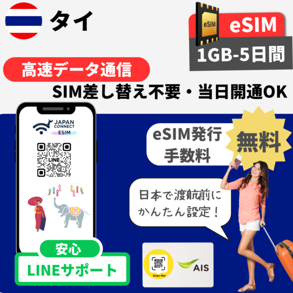 タイ | eSIM | データ無制限 | 1GB-30GB | 1日-30日間 | 高速データ通信